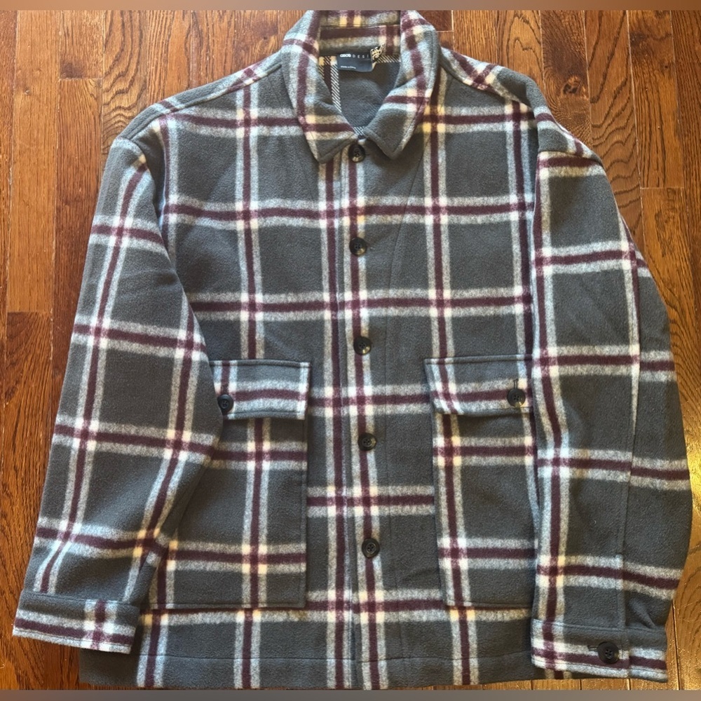 ASOS DESIGN Wool Blend Shirt Jacket Men’s 2XL XXL Gray Red White Out of Stock